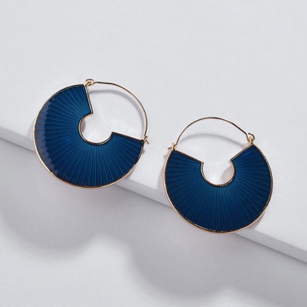 Deco Inspired Enameled Circle Hoop Earrings - Picture 2 of 4